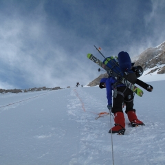 Holly Walker ascending Denali 2012 in Fresh Tracks overboots