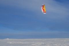 Guide Troy Henkels kite skiing with Forty Below Fresh Tracks overboots 2018