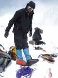 Travis H. using an old pair of Everest overboots in 2007 on Denali.