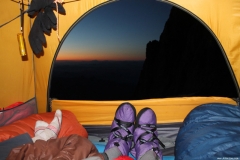 Bill Lokey on Rainier with camp booties 2015