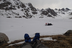 Alex C. with 40 Below Camp Booties in the Wind River Range 2018