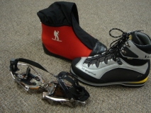 K2 with mountain boot and crampons