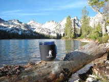 Mug Boot with Sawtooth mountains of Idaho